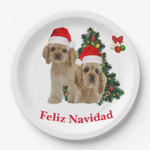 Cocker spaniel Feliz Navidad  Paper Plate