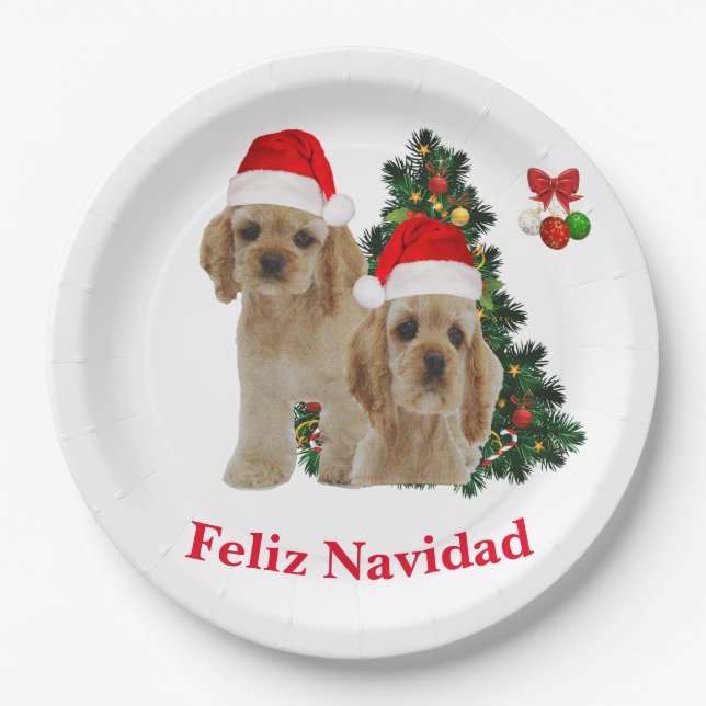 Cocker spaniel Feliz Navidad  Paper Plate (Front)