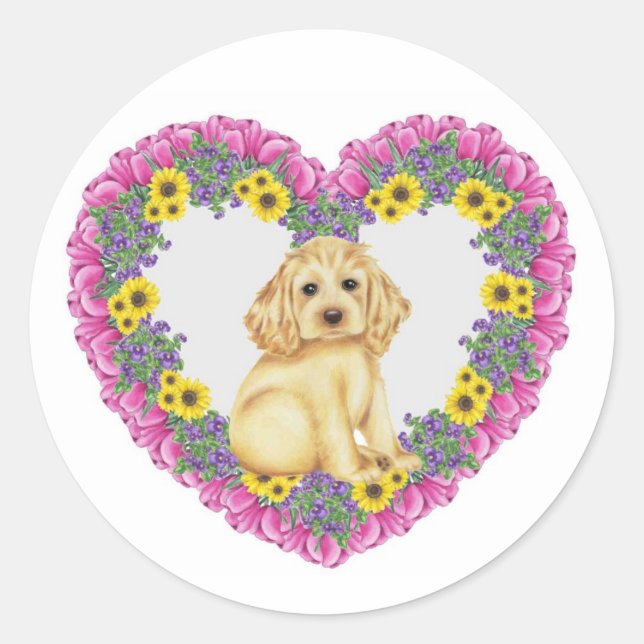 Cocker Spaniel Floral Classic Round Sticker (Front)