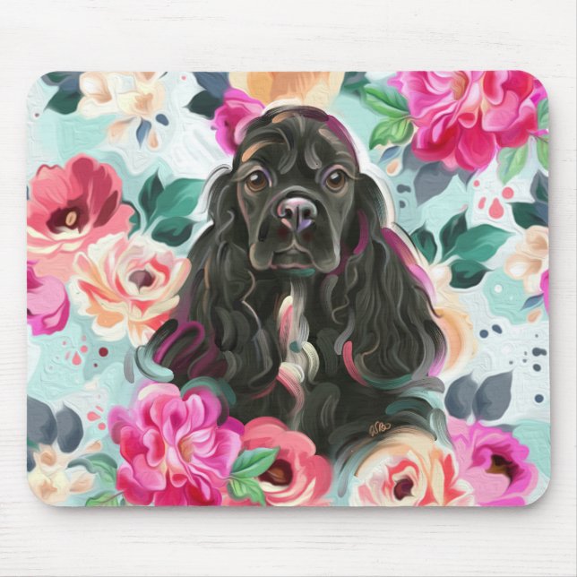 Cocker spaniel floral mouse pad (Front)