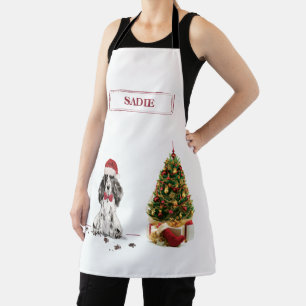 Cocker Spaniel Funny Christmas Dog with Tree Apron
