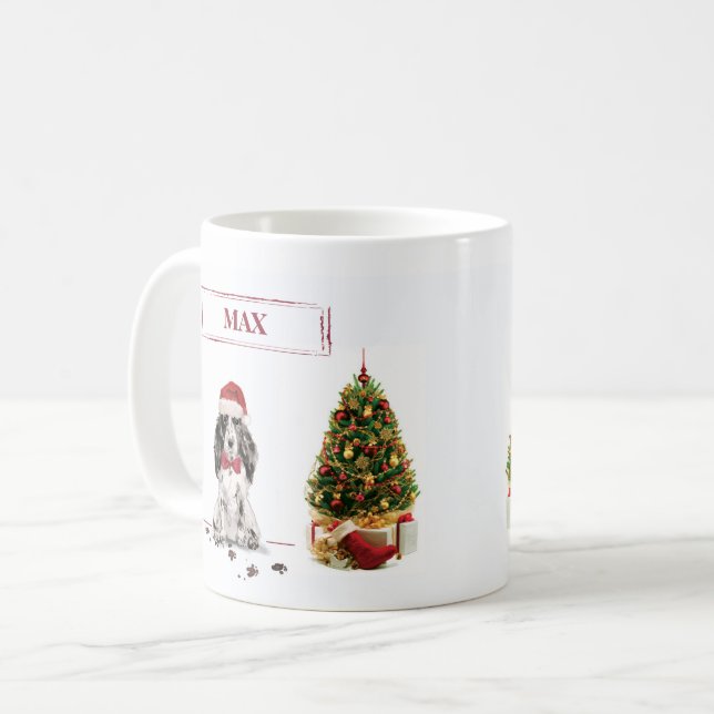 Cocker Spaniel Funny Christmas Dog with Tree Coffee Mug (Front Left)