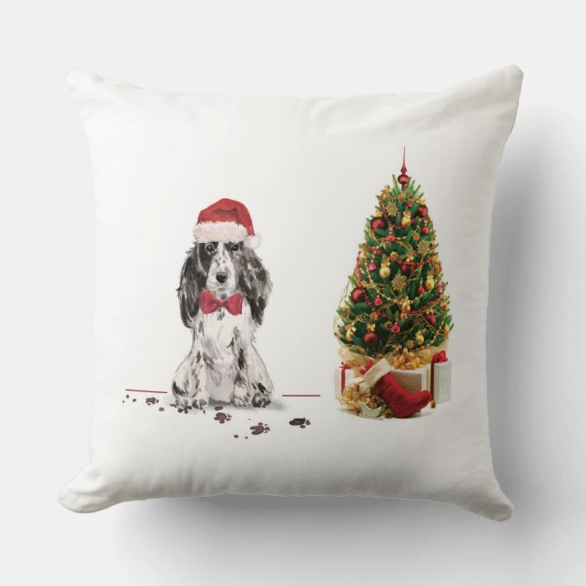 Cocker Spaniel Funny Christmas Dog with Tree Cushion (Front)