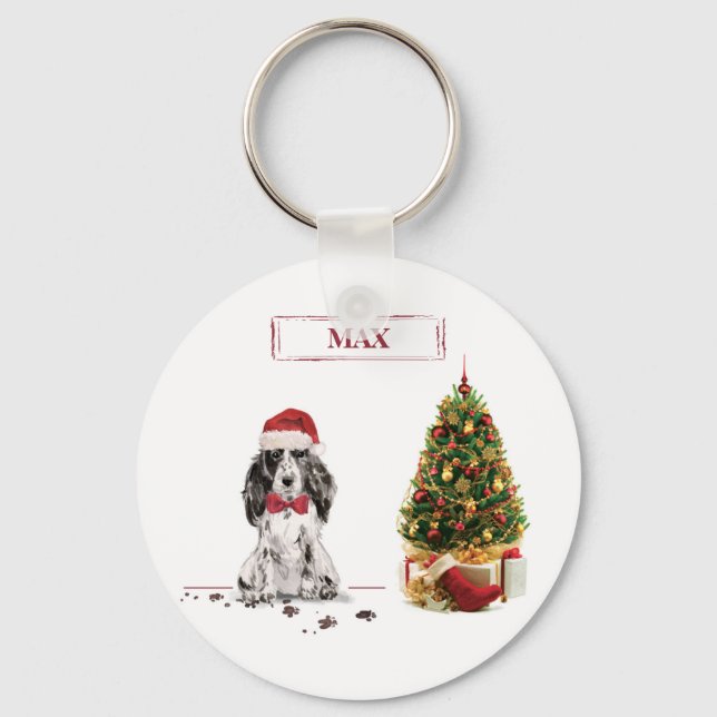 Cocker Spaniel Funny Christmas Dog with Tree Key Ring (Front)