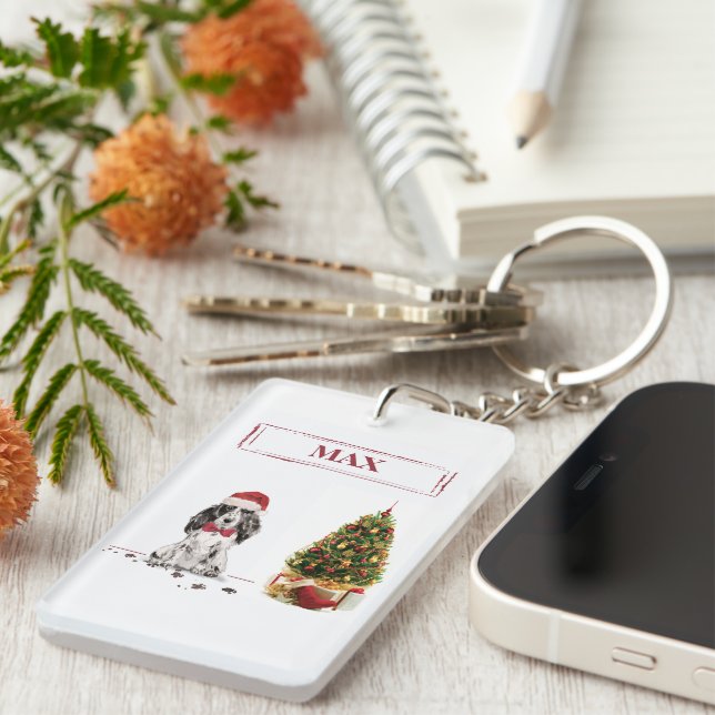 Cocker Spaniel Funny Christmas Dog with Tree Key Ring (Front Right)