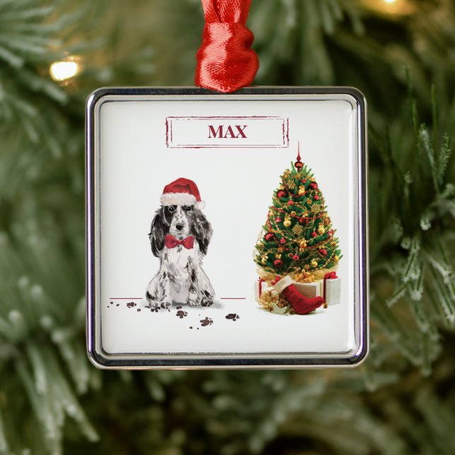Cocker Spaniel Funny Christmas Dog with Tree Metal Tree Decoration (Tree)