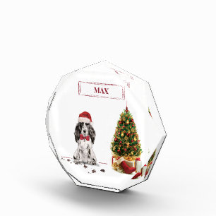 Cocker Spaniel Funny Christmas Dog with Tree Photo Block