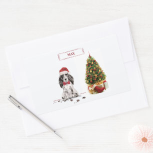 Cocker Spaniel Funny Christmas Dog with Tree Rectangular Sticker