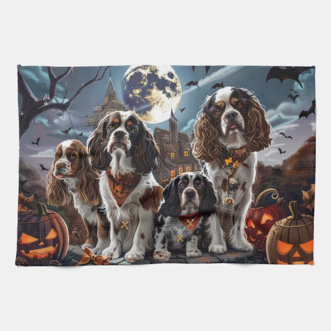 Cocker Spaniel Halloween Spooky Tea Towel (Horizontal)