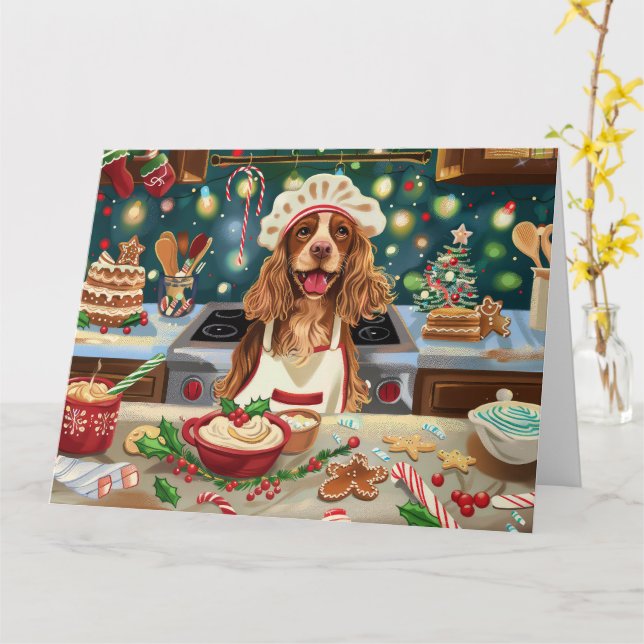 Cocker Spaniel Holiday Baking: Festive Christmas Card (Yellow Flower)