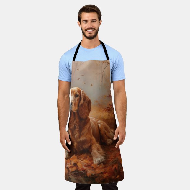 Cocker Spaniel in Autumn Leaves Fall Inspire Apron (Worn)