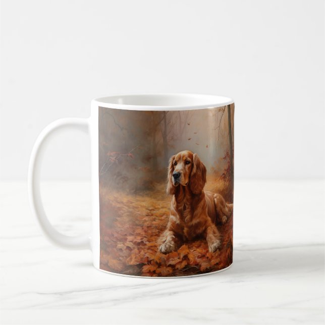 Cocker Spaniel in Autumn Leaves Fall Inspire Coffee Mug (Left)