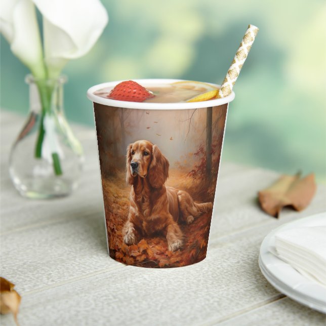 Cocker Spaniel in Autumn Leaves Fall Inspire Paper Cups (Insitu)