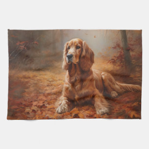 Cocker Spaniel in Autumn Leaves Fall Inspire Tea Towel