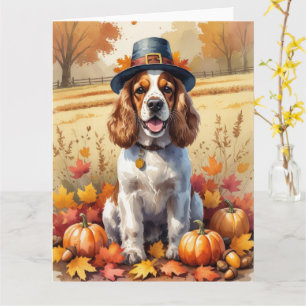 Cocker Spaniel In Autumn Leaves Thanksgiving Art Card