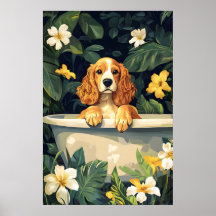 Cocker Spaniel In Bathtub Poster, Funny Dog