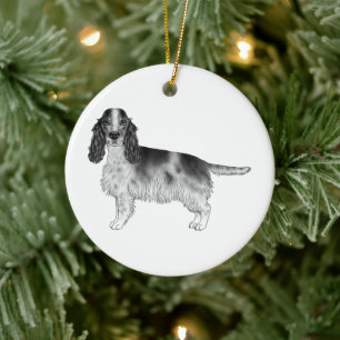 Cocker Spaniel In Black And White & Custom Text Ceramic Tree Decoration