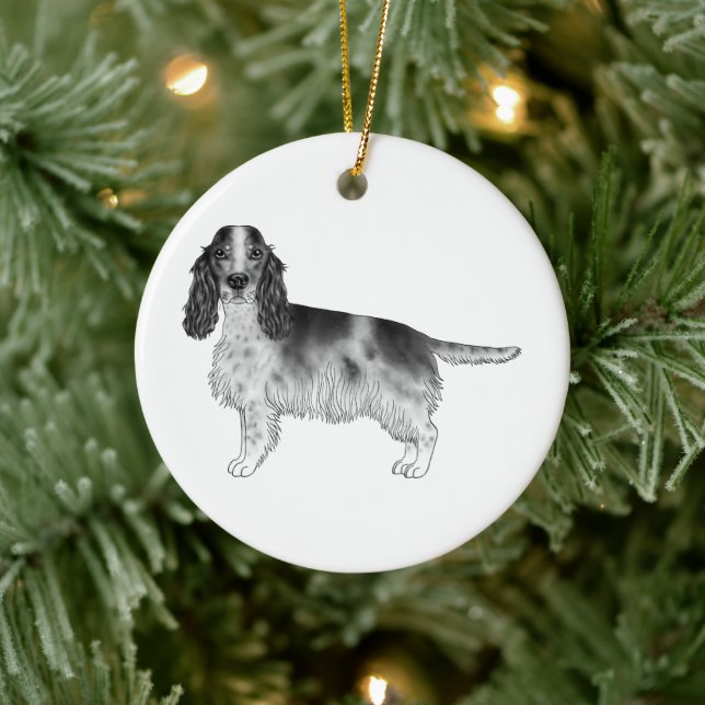 Cocker Spaniel In Black And White & Custom Text Ceramic Tree Decoration (Tree)