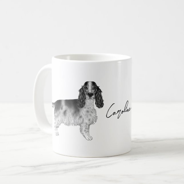Cocker Spaniel In Black And White & Custom Text Coffee Mug (Front Left)