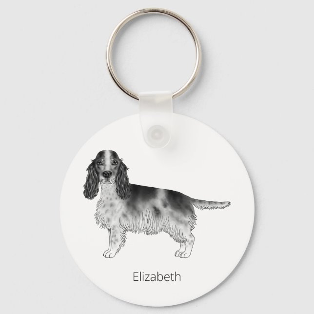 Cocker Spaniel In Black And White & Custom Text Key Ring (Front)