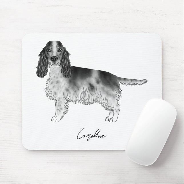 Cocker Spaniel In Black And White & Custom Text Mouse Mat (With Mouse)