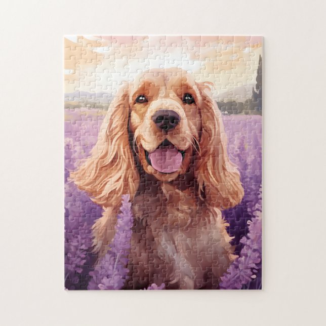 Cocker Spaniel in Lavender field Jigsaw Puzzle (Vertical)