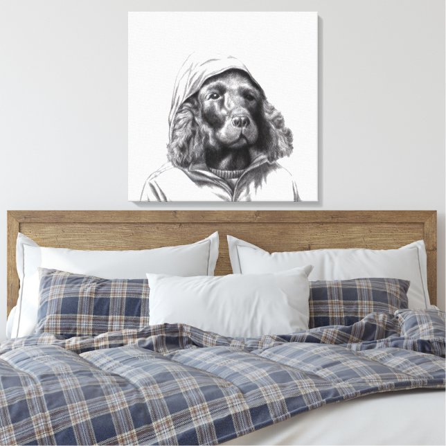 Cocker Spaniel in Rain Coat (Snow) Canvas Print (Insitu(Bedroom))