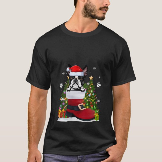 Cocker Spaniel in the Shoe Santa Hat Ugly Christma T-Shirt (Front)