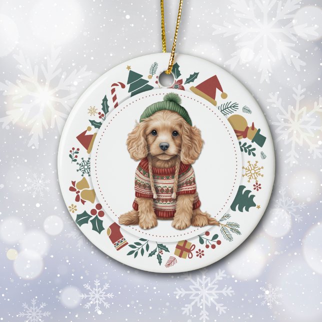 Cocker Spaniel in Winter Sweater Christmas Ceramic Tree Decoration (Creator Uploaded)