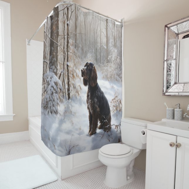 Cocker Spaniel Let It Snow Christmas  Shower Curtain (In Situ)