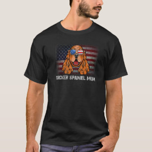 Cocker Spaniel Mum Americanl Dog Us Flag 4th Of Ju T-Shirt