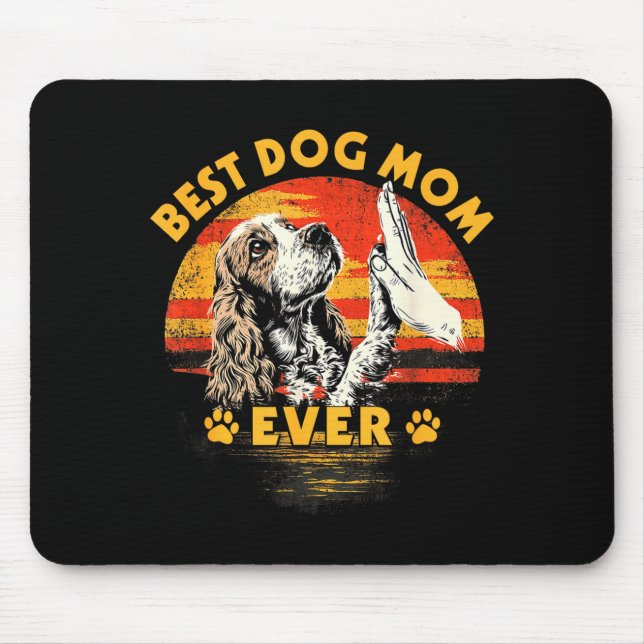 Cocker spaniel mum retro sunset funny dog mother's mouse mat (Front)