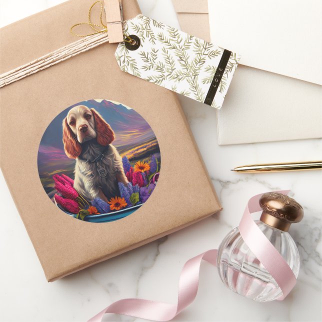 Cocker Spaniel on a Paddle: A Scenic Adventure Classic Round Sticker (Gifting)