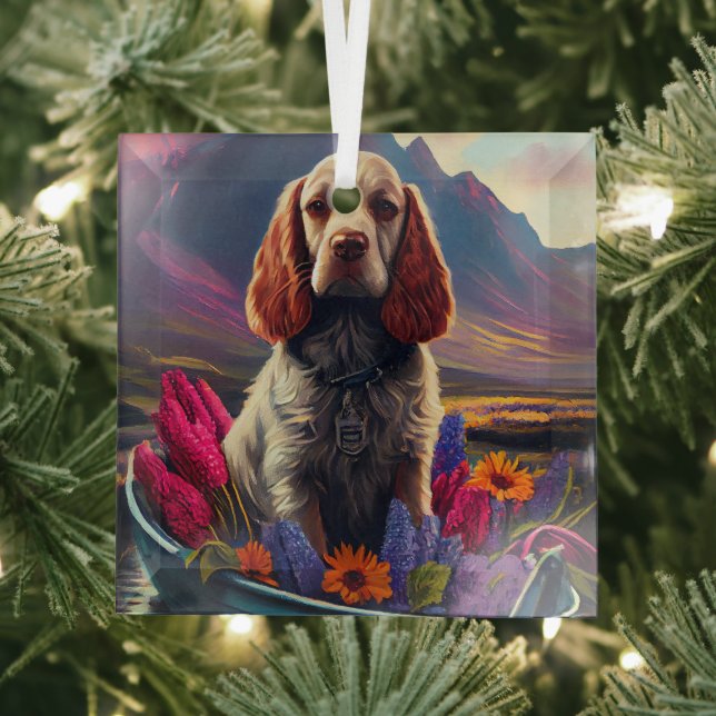 Cocker Spaniel on a Paddle: A Scenic Adventure Glass Tree Decoration (Insitu)
