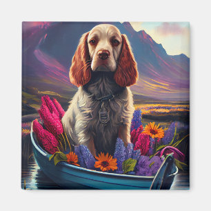 Cocker Spaniel on a Paddle: A Scenic Adventure Magnet