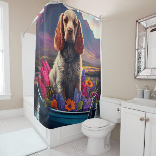 Cocker Spaniel on a Paddle: A Scenic Adventure Shower Curtain
