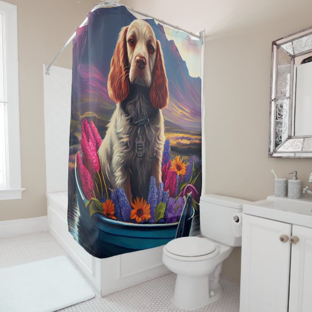 Cocker Spaniel on a Paddle: A Scenic Adventure Shower Curtain (In Situ)