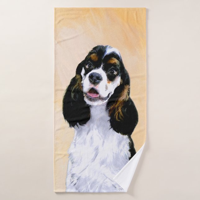 Cocker Spaniel (Parti) Painting - Original Dog Art Bath Towel Set (Bath Towel)