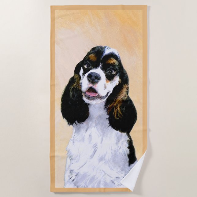 Cocker Spaniel (Parti) Painting - Original Dog Art Beach Towel (Front)