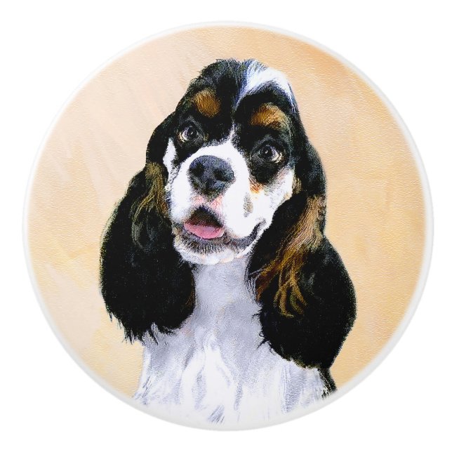 Cocker Spaniel (Parti) Painting - Original Dog Art Ceramic Knob (Front)