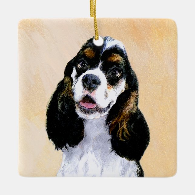 Cocker Spaniel (Parti) Painting - Original Dog Art Ceramic Ornament (Front)