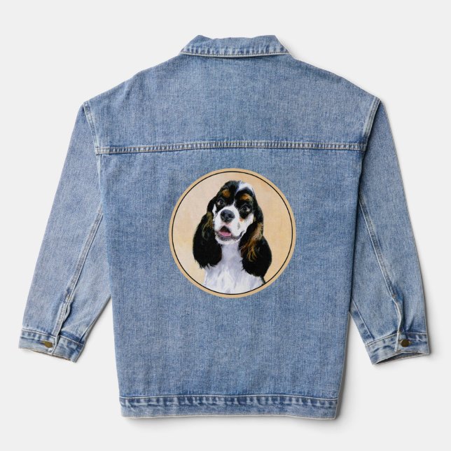 Cocker Spaniel (Parti) Painting - Original Dog Art Denim Jacket (Back)