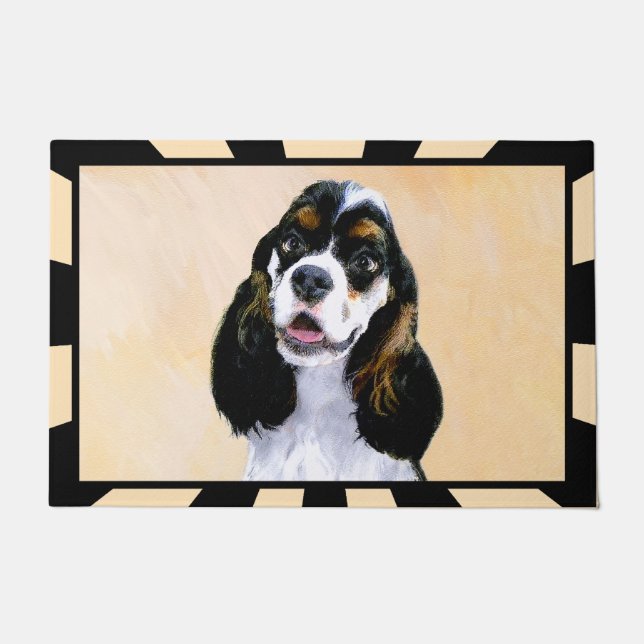 Cocker Spaniel (Parti) Painting - Original Dog Art Doormat (Front)
