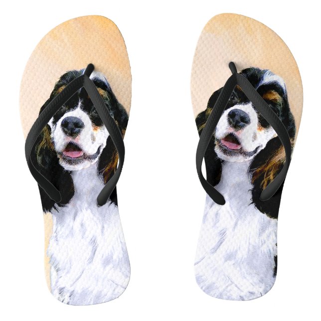 Cocker Spaniel (Parti) Painting - Original Dog Art Flip Flops (Footbed)