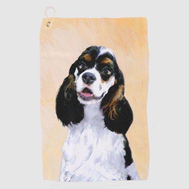 Cocker Spaniel (Parti) Painting - Original Dog Art Golf Towel (Front)