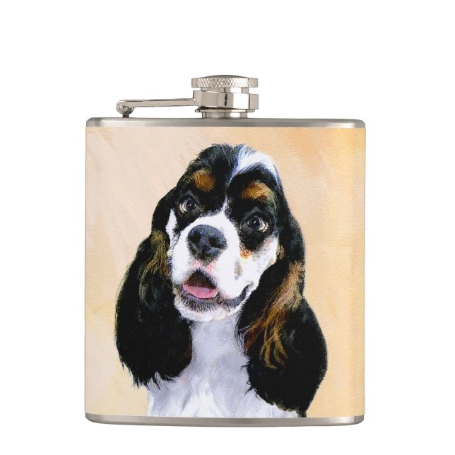 Cocker Spaniel (Parti) Painting - Original Dog Art Hip Flask (Front)