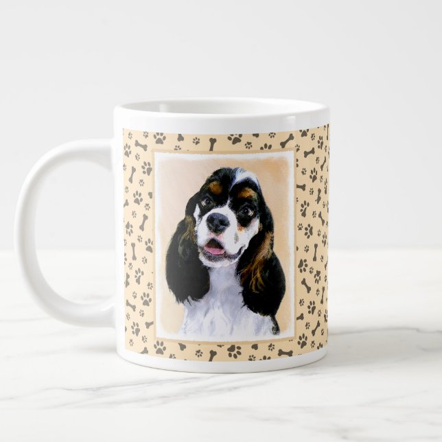 Cocker Spaniel (Parti) Painting - Original Dog Art Large Coffee Mug (Left)