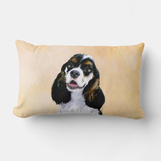 Cocker Spaniel (Parti) Painting - Original Dog Art Lumbar Cushion (Front)