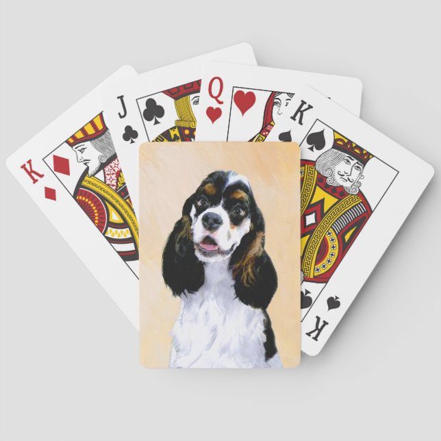 Cocker Spaniel (Parti) Painting - Original Dog Art Playing Cards (Back)