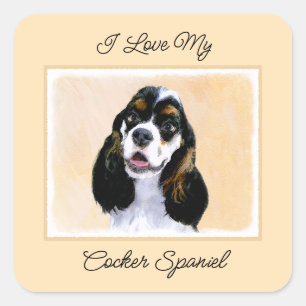 Cocker Spaniel (Parti) Painting - Original Dog Art Square Sticker